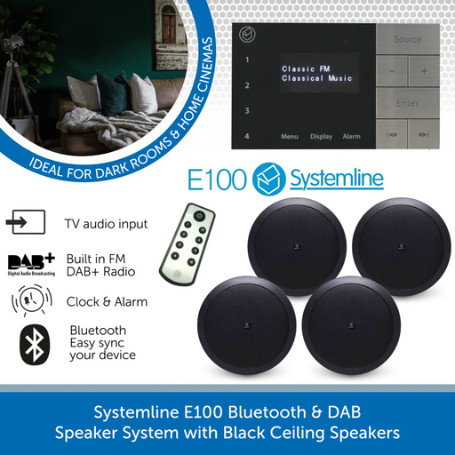 Systemline E100 Bluetooth & DAB Radio Speaker System with Black Ceiling Speakers