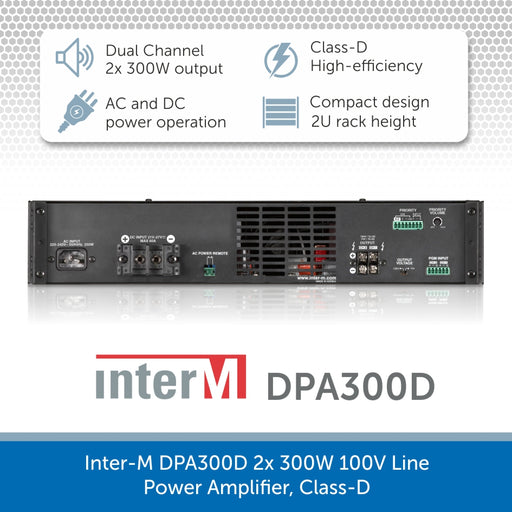 Inter-M DPA300D 2x 300W 100V Line Power Amplifier, Class-D - for professional PA, AV & background music installations