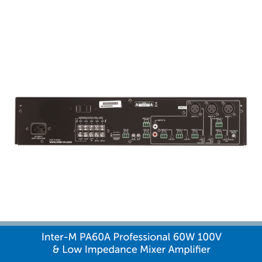 Showing the back of a Inter-M PA60A Professional 60W 100V & Low Impedance Mixer Amplifier