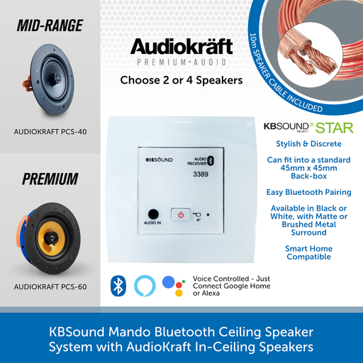 KBSound Mando Bluetooth Ceiling Speaker System with AudioKraft In-Ceiling Speakers