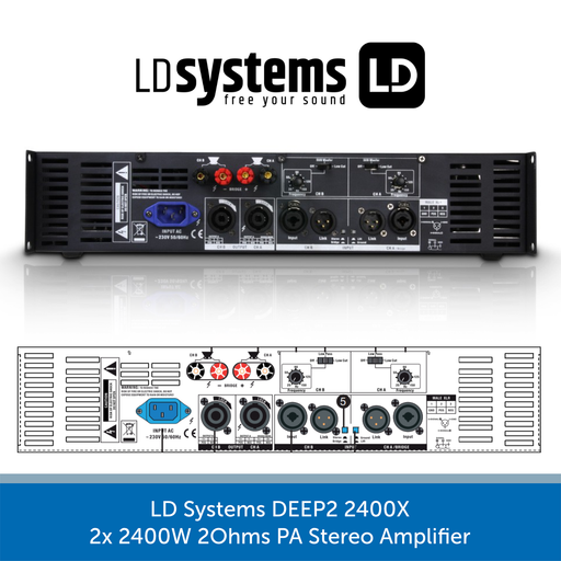 LD Systems DEEP2 2400X 2x 1200W 2Ohms PA Stereo Amplifier REAR