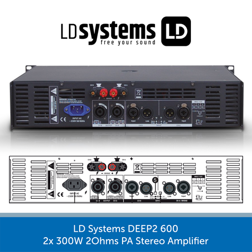 LD Systems DEEP2 600 2x 300W 2Ohms PA Stereo Amplifier REAR