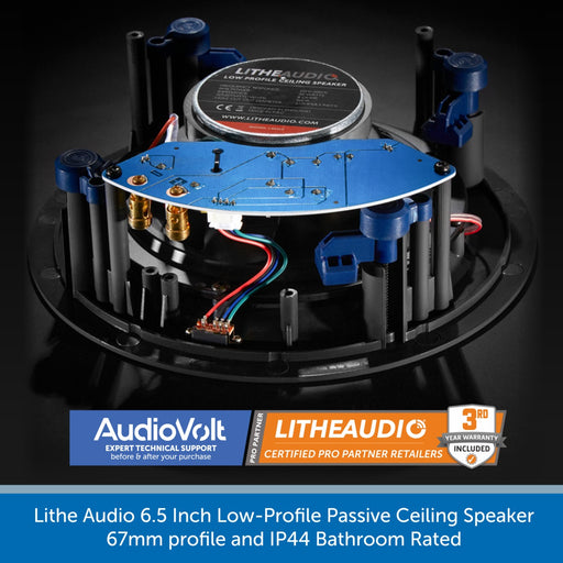 Lithe Audio 6.5 Inch Low-Profile Passive Ceiling Speaker - 67mm profile & IP44 Bathroom Rated