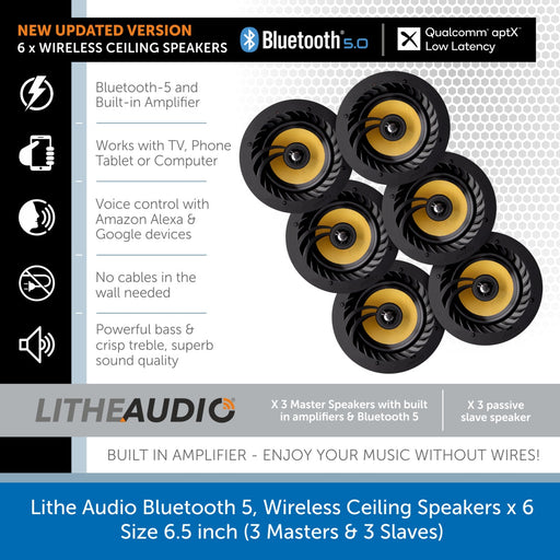 Lithe Audio Bluetooth, Wireless Ceiling Speakers x 6