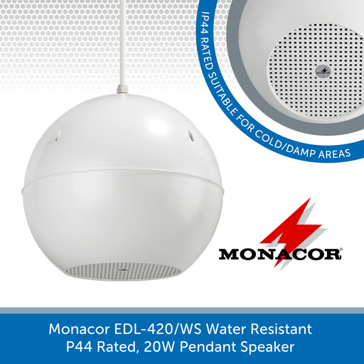 Monacor EDL-420/WS Water Resistant 20W Pendant Speaker - White