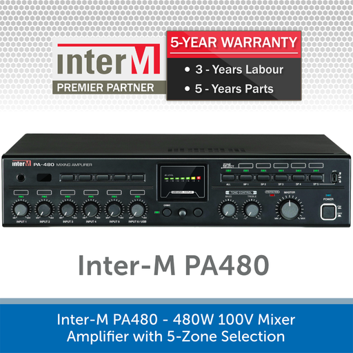 Inter-M PA480 - 480W 100V Mixer Amplifier with 5-Zone Selection