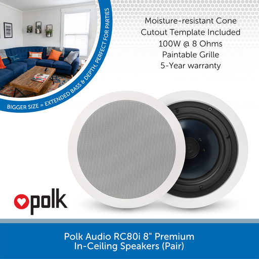 Polk Audio RC80i 8" Premium In-Ceiling Speakers (Pair)