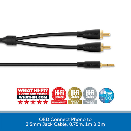 QED Connect 3.5mm Jack to Phono Cable, 0.75m, 1m & 3m