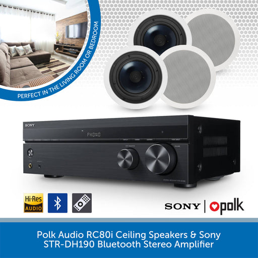 Polk Audio RC80i Ceiling Speakers & Sony STR-DH190 Bluetooth Stereo Amplifier