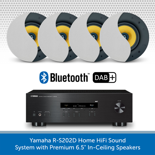 Yamaha RS202D Bluetooth & DAB Amplifier with Premium 6.5" Ceiling Speakers