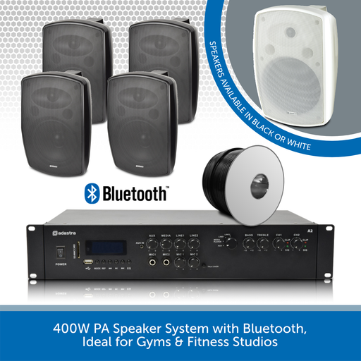 400W PA Speaker System with Bluetooth, Ideal for Gyms & Fitness Studios