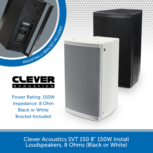 Clever Acoustics SVT 150 8" 150W Install Loudspeakers, 8 Ohms (Black or White)