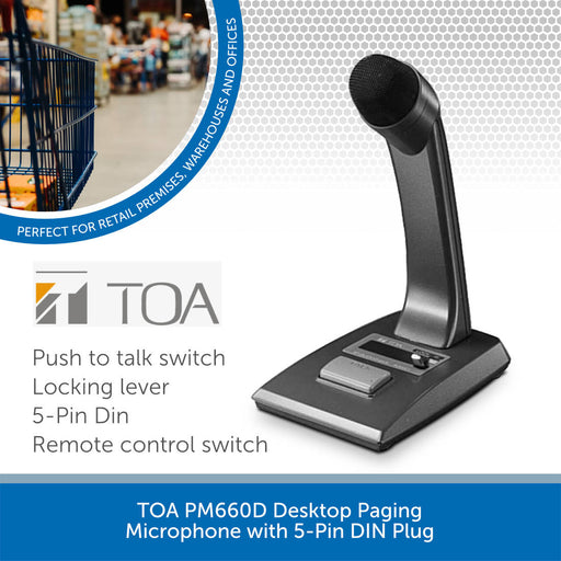 TOA PM660D Desktop Paging Microphone with 5-Pin DIN Plug
