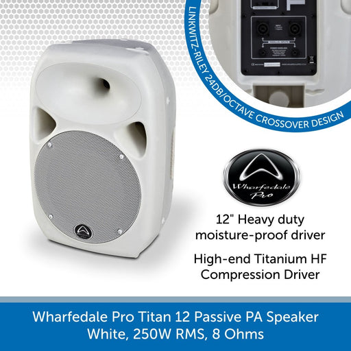 Wharfedale Pro Titan 12 Passive PA Speaker, White, 250W RMS, 8 Ohms
